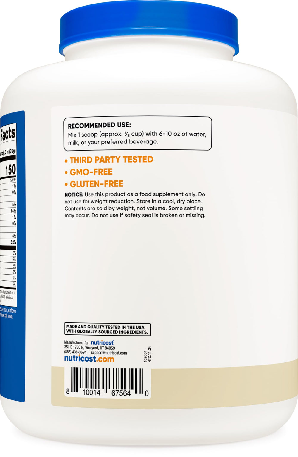 Nutricost Whey Protein Isolate Vanilla cup and shaker for smooth mixing.