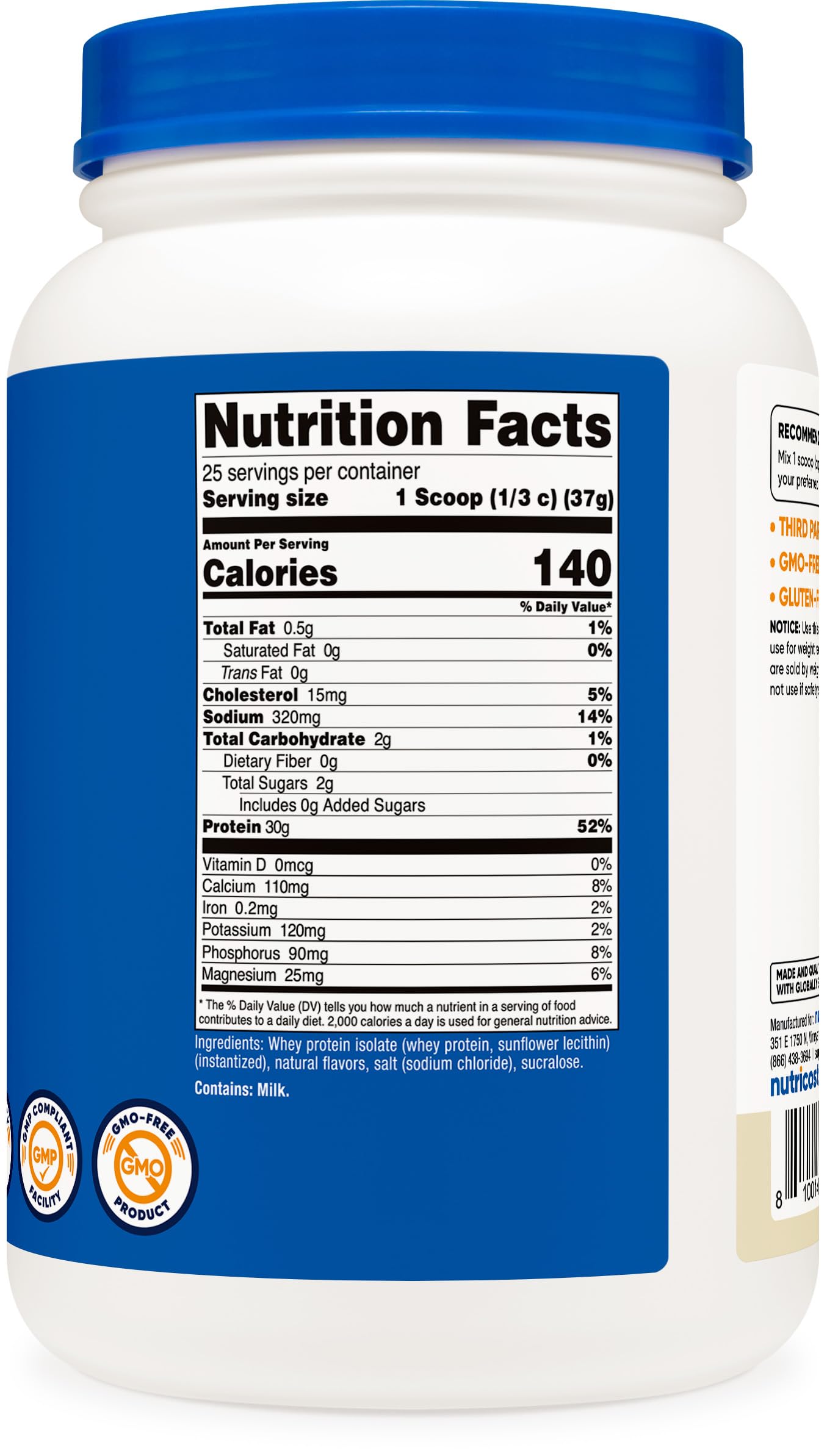 Nutricost Vanilla Whey Protein Isolate packaging on shelf signals quality