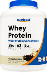 Nutricost Whey Protein Powder Vanilla bottle for daily workouts.