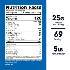 Nutricost unflavored whey protein powder 5lb container for daily use.