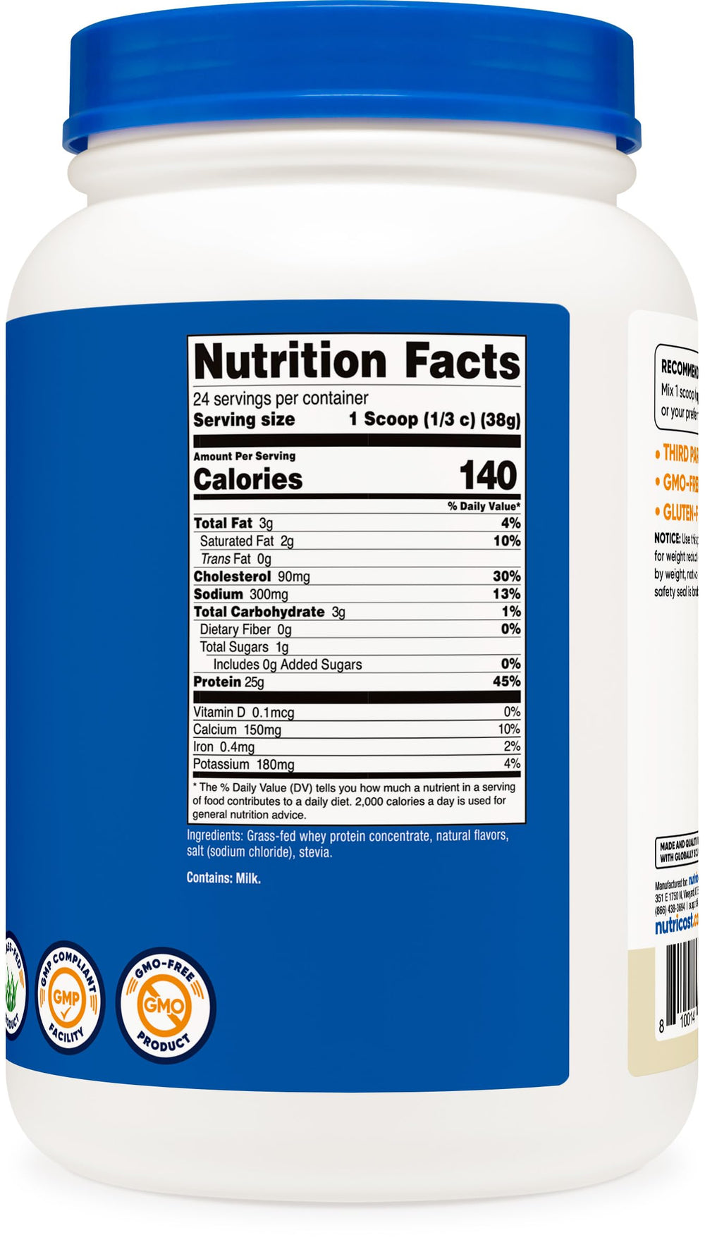 Nutricost vanilla whey packaging showing 2 lb protein source for daily use.
