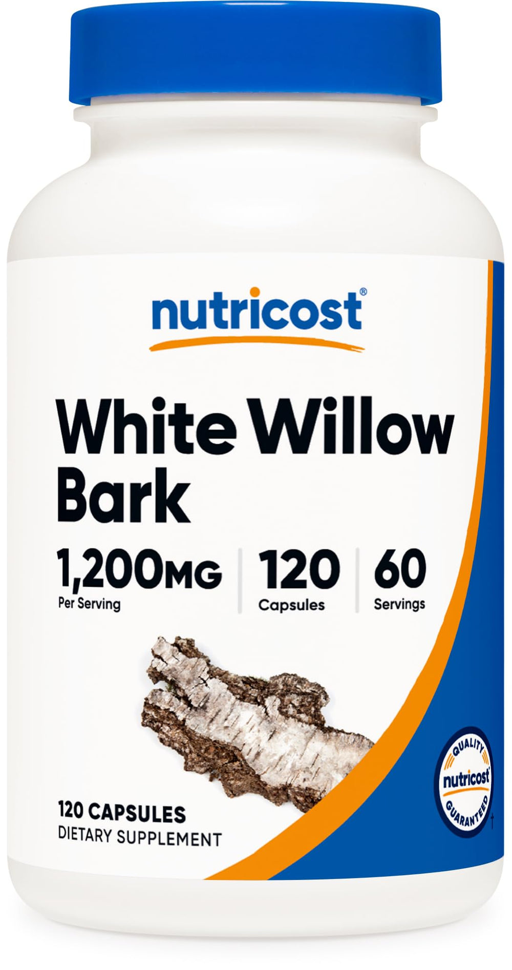 Nutricost White Willow Bark bottle displaying vegan capsules for daily wellness.