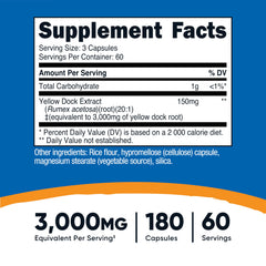 Nutricost Yellow Dock Extract capsules close-up with vegan gluten-free formula