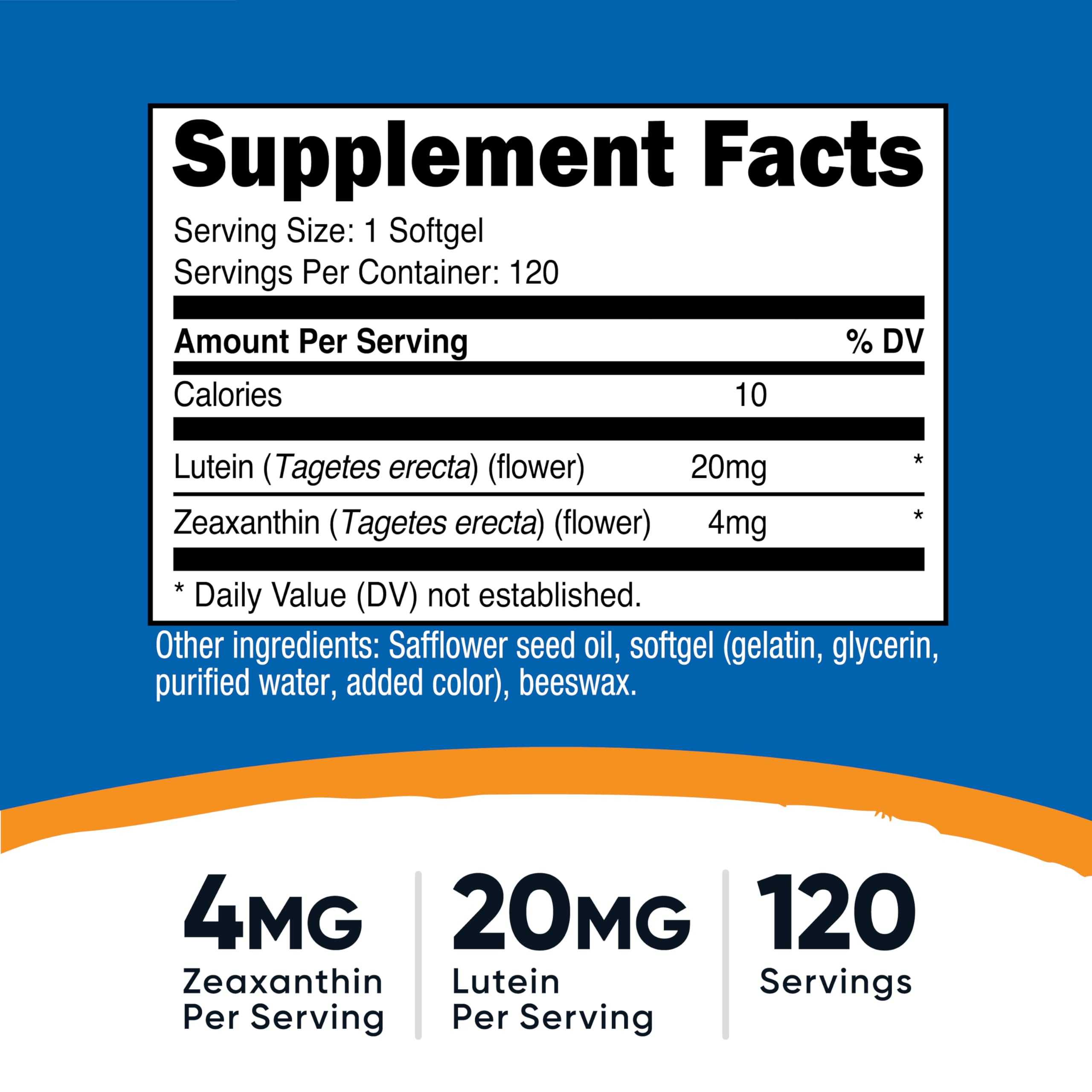 Nutricost Zeaxanthin with Lutein bottle label shows capsule dosage