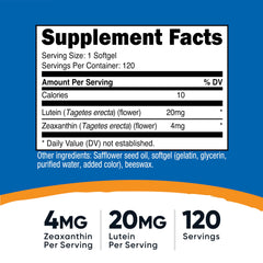 Nutricost Zeaxanthin with Lutein bottle label shows capsule dosage