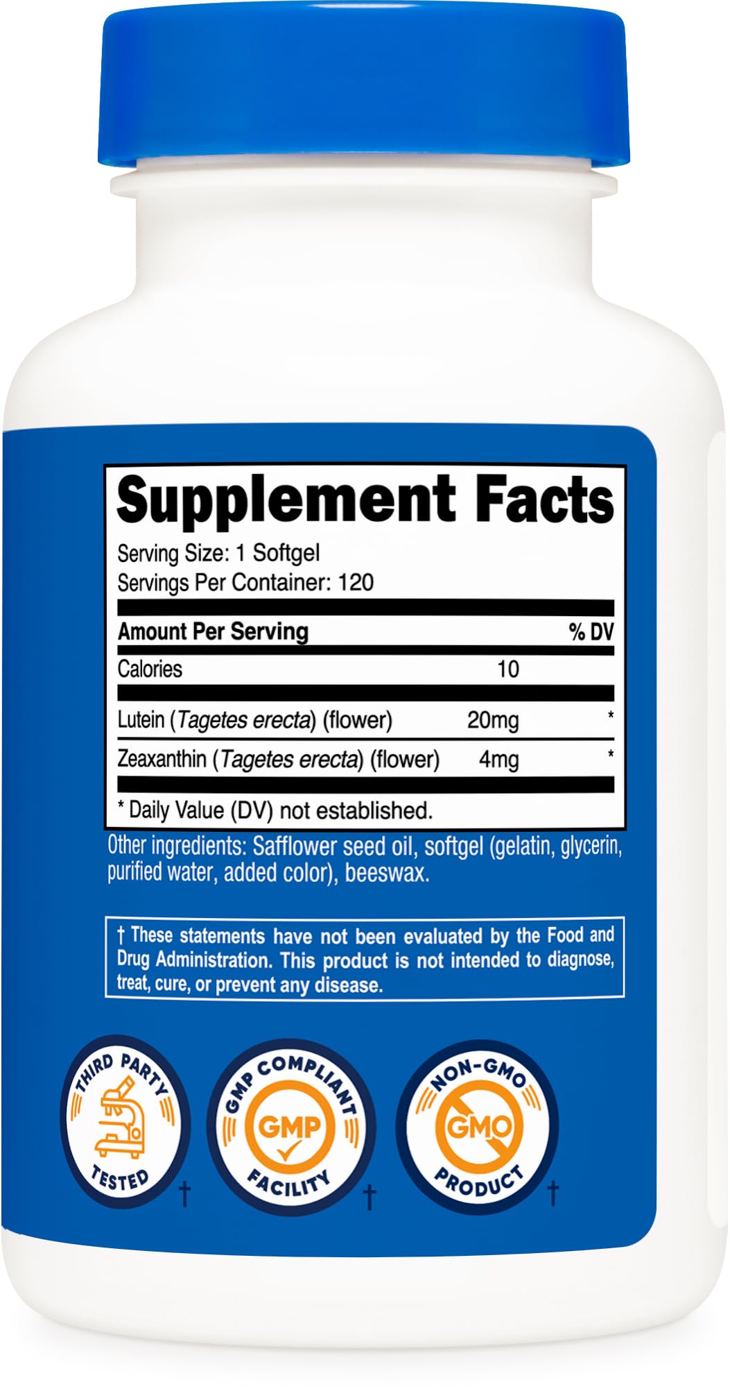 Nutricost Zeaxanthin with Lutein testing badge highlights third-party quality checks