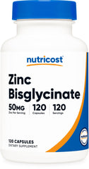 Nutricost Zinc Bisglycinate bottle with 120 vegan capsules for daily wellness.