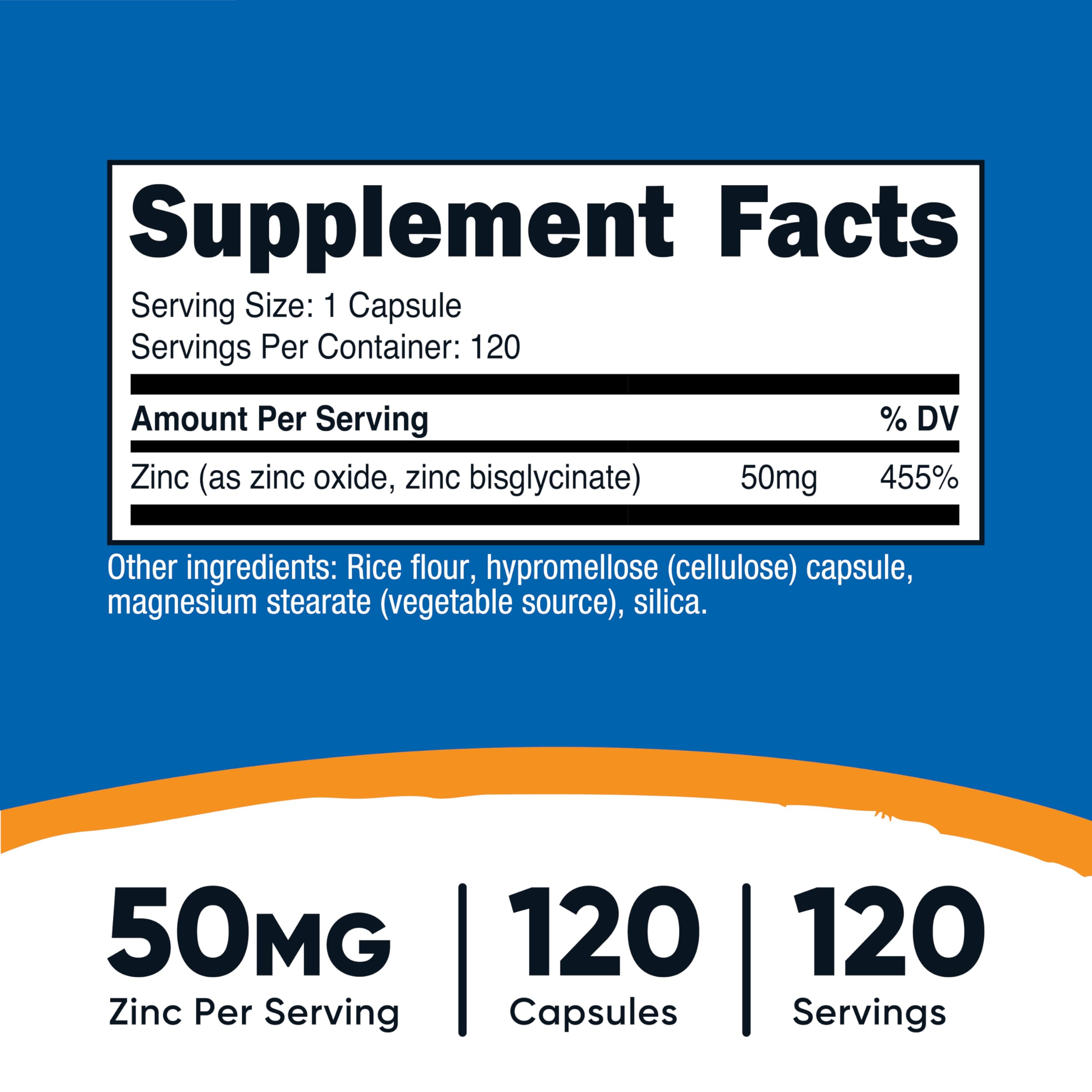 Nutricost Zinc Bisglycinate capsules close-up shows vegan, easy-to-swallow form.