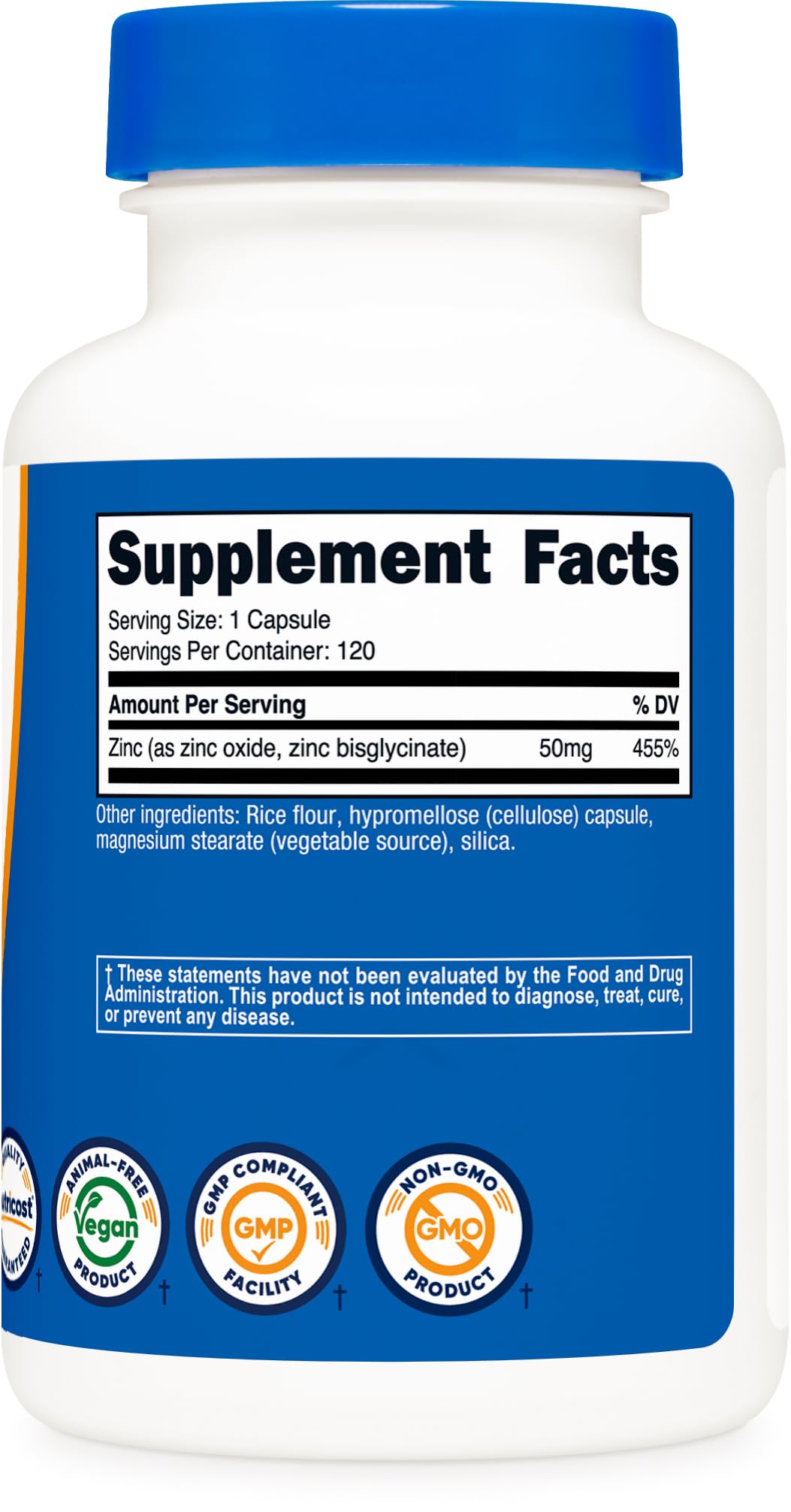 Nutricost packaging emphasizes GMO-free, gluten-free, and vegan attributes.