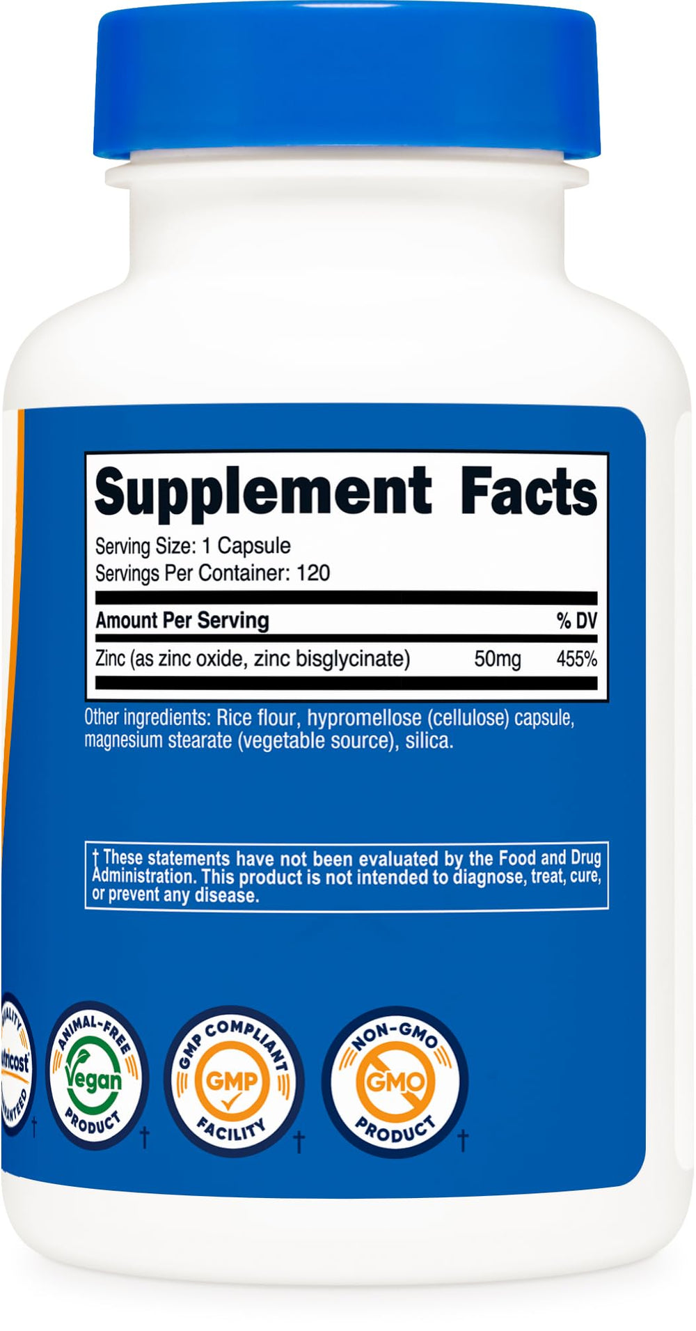 Nutricost packaging emphasizes GMO-free, gluten-free, and vegan attributes.