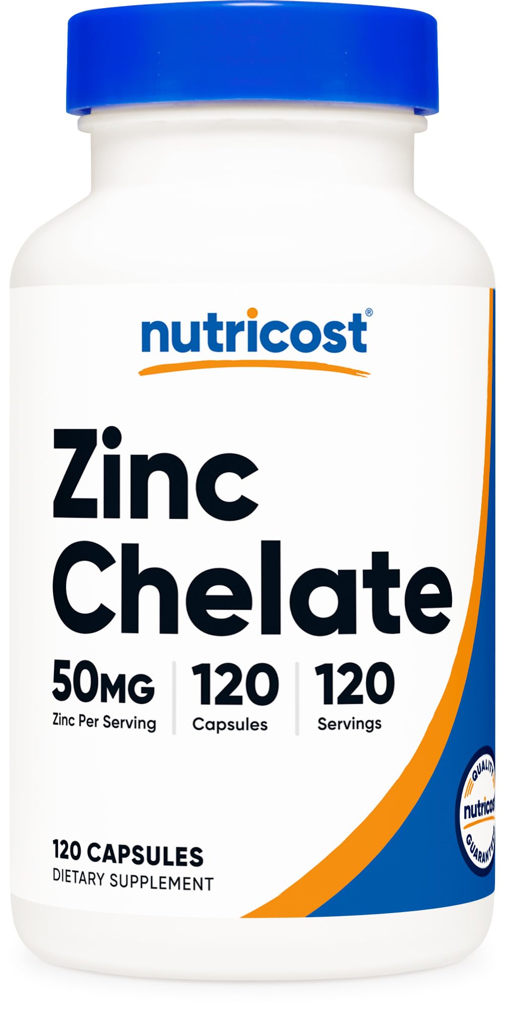 Nutricost Zinc Chelate 50mg bottle for daily vegetarian supplementation.