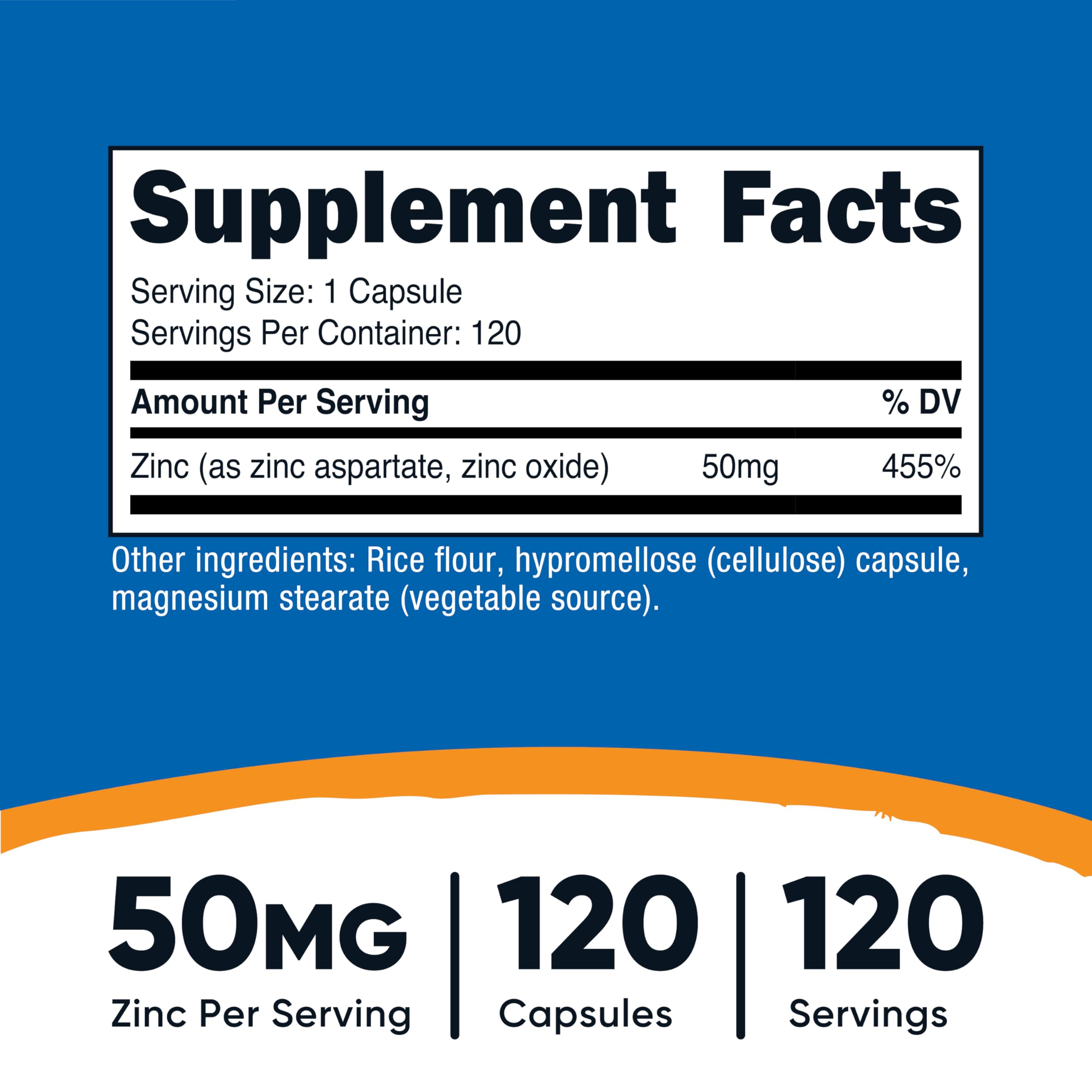 Nutricost Zinc Chelate capsule closeup shows a vegetarian capsule and 50mg dose.