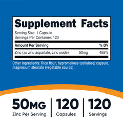Nutricost Zinc Chelate capsule closeup shows a vegetarian capsule and 50mg dose.