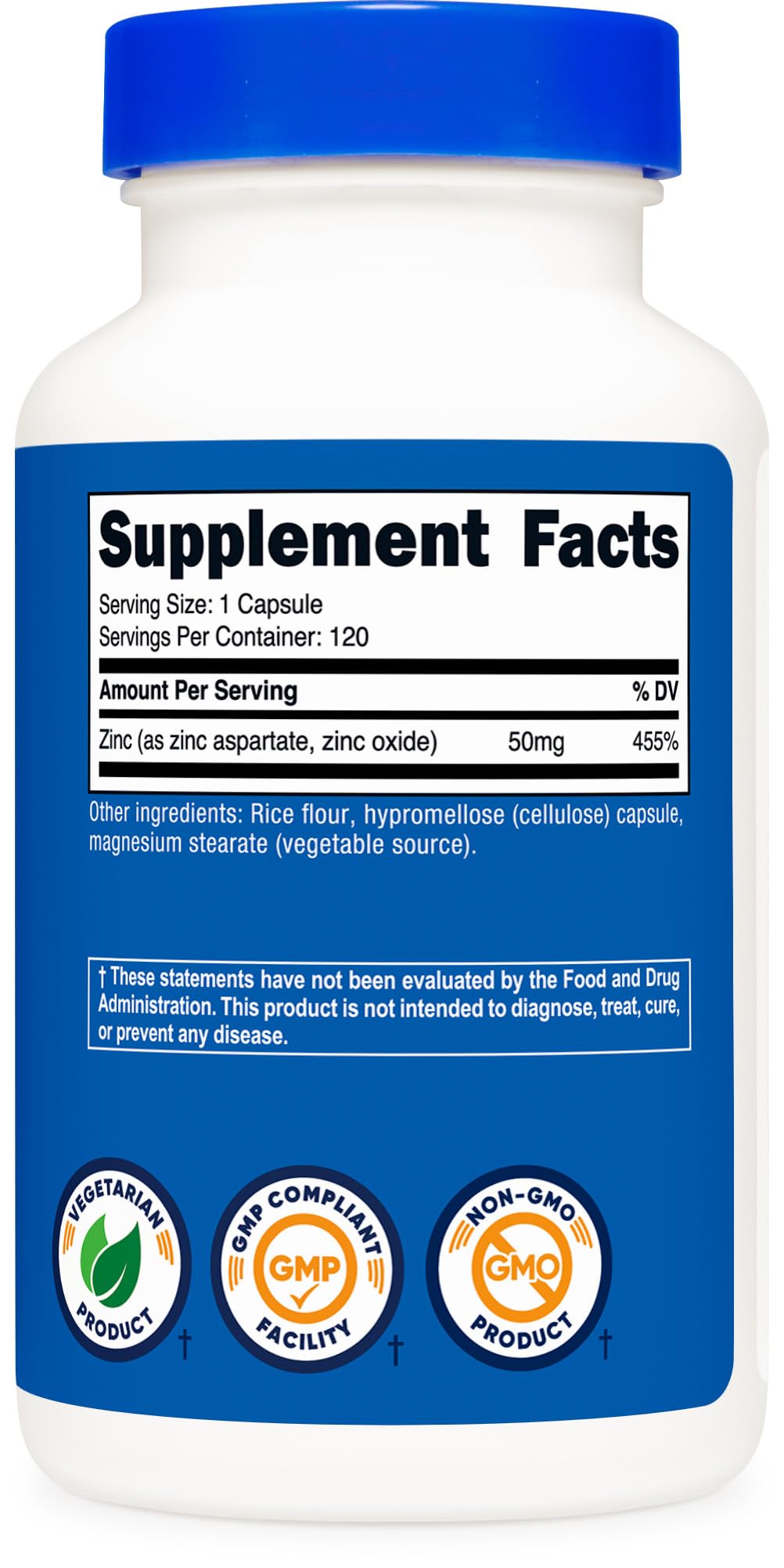 Nutricost Zinc Chelate GMP and FDA seal showcased on the packaging.