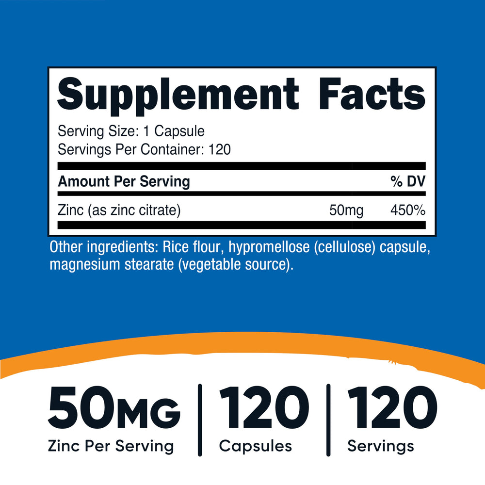 Nutricost Zinc Citrate capsules close-up for easy daily use.