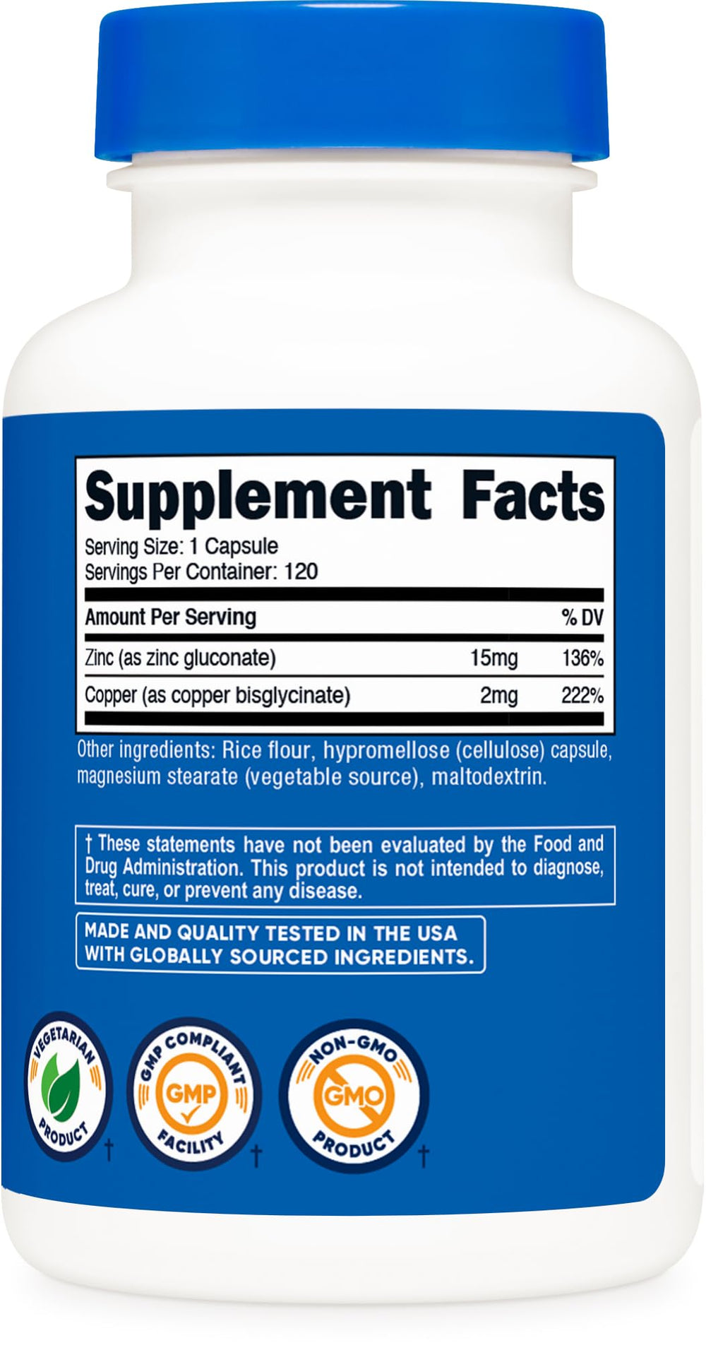 Nutricost Zinc + Copper bottles feature NSF GMP and ISO testing