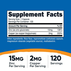 Nutricost Zinc + Copper packaging shows two bottles for extended use