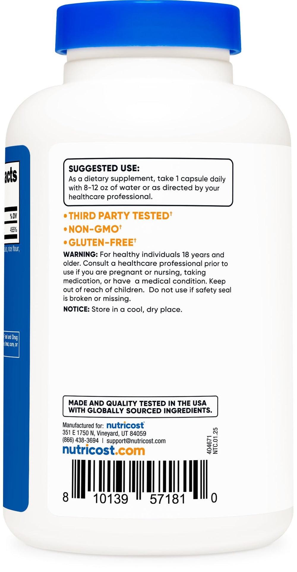 Nutricost Zinc Gluconate bottle spine with clear labeling.