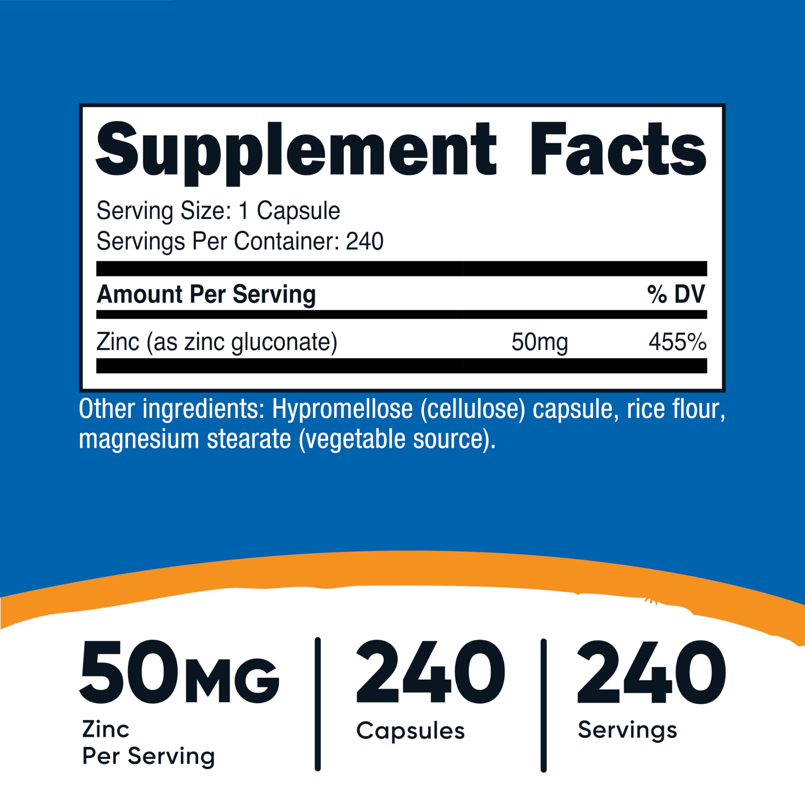 Close-up of Nutricost Zinc Gluconate capsules for daily use.