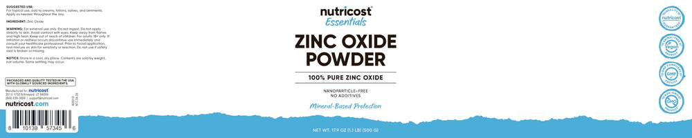 Nutricost zinc oxide powder GMP facility badge signals high safety standards