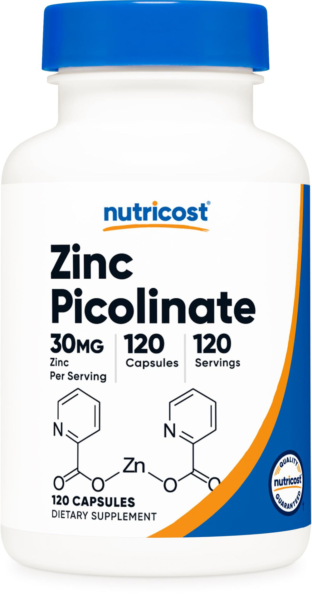 Nutricost Zinc Picolinate 30mg bottle front view for everyday zinc supplementation