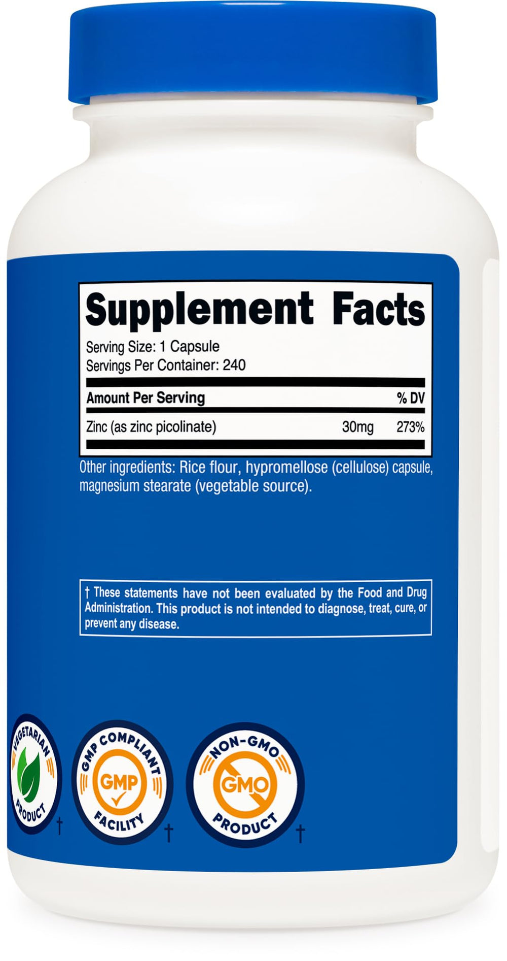 Nutricost Zinc Picolinate packaging image showing 240-count supply for daily use.