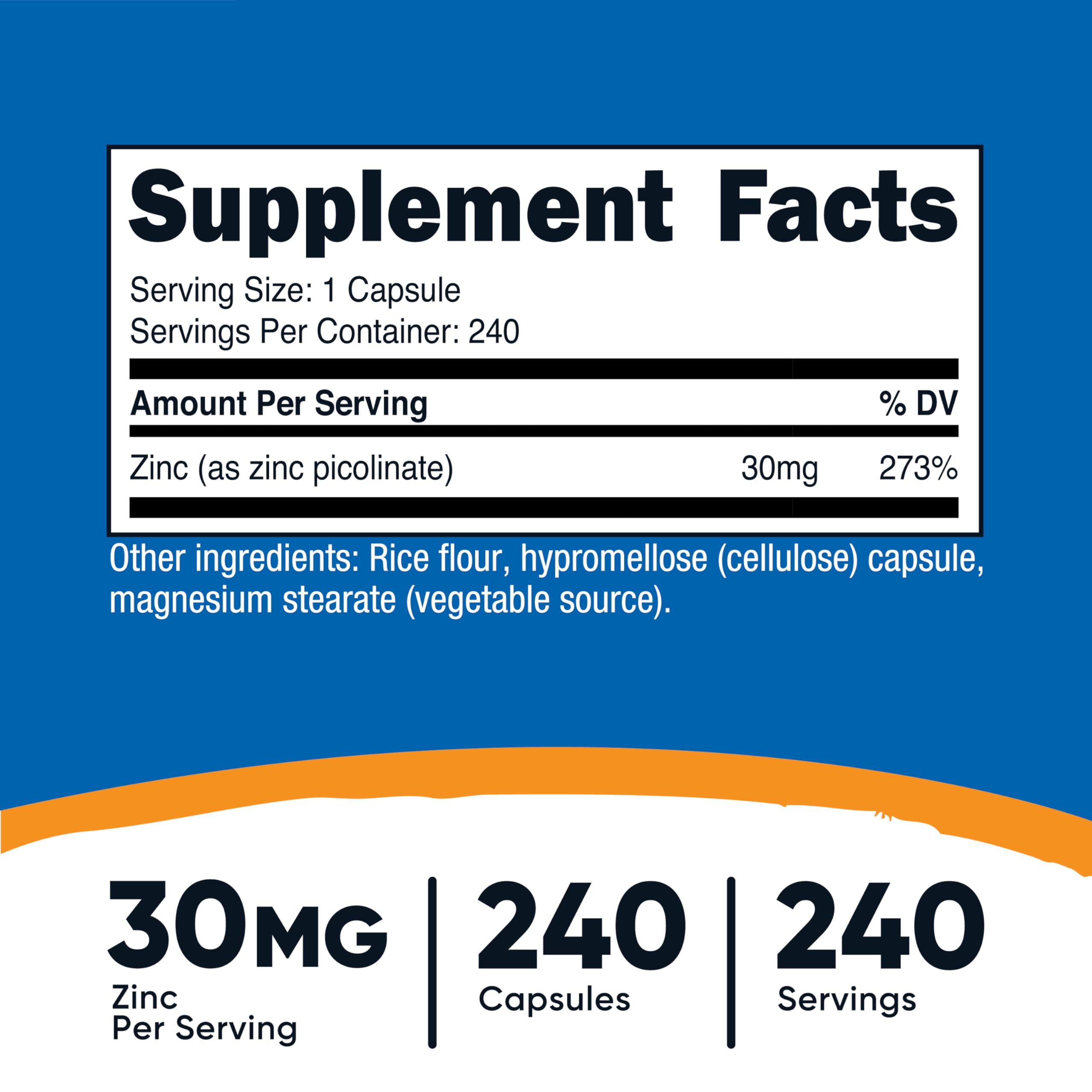 Nutricost Zinc Picolinate 30mg capsules pour showing easy daily dosing for wellness.