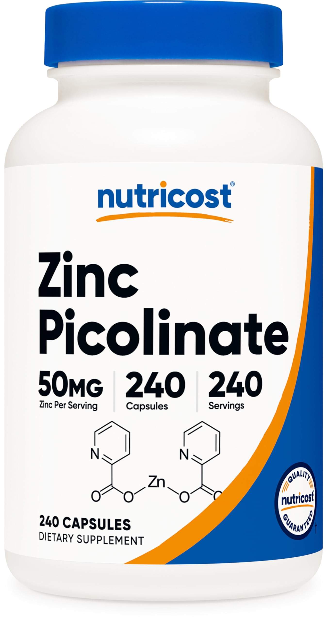 Nutricost Zinc Picolinate 50mg bottle shows clean packaging for daily supplement use