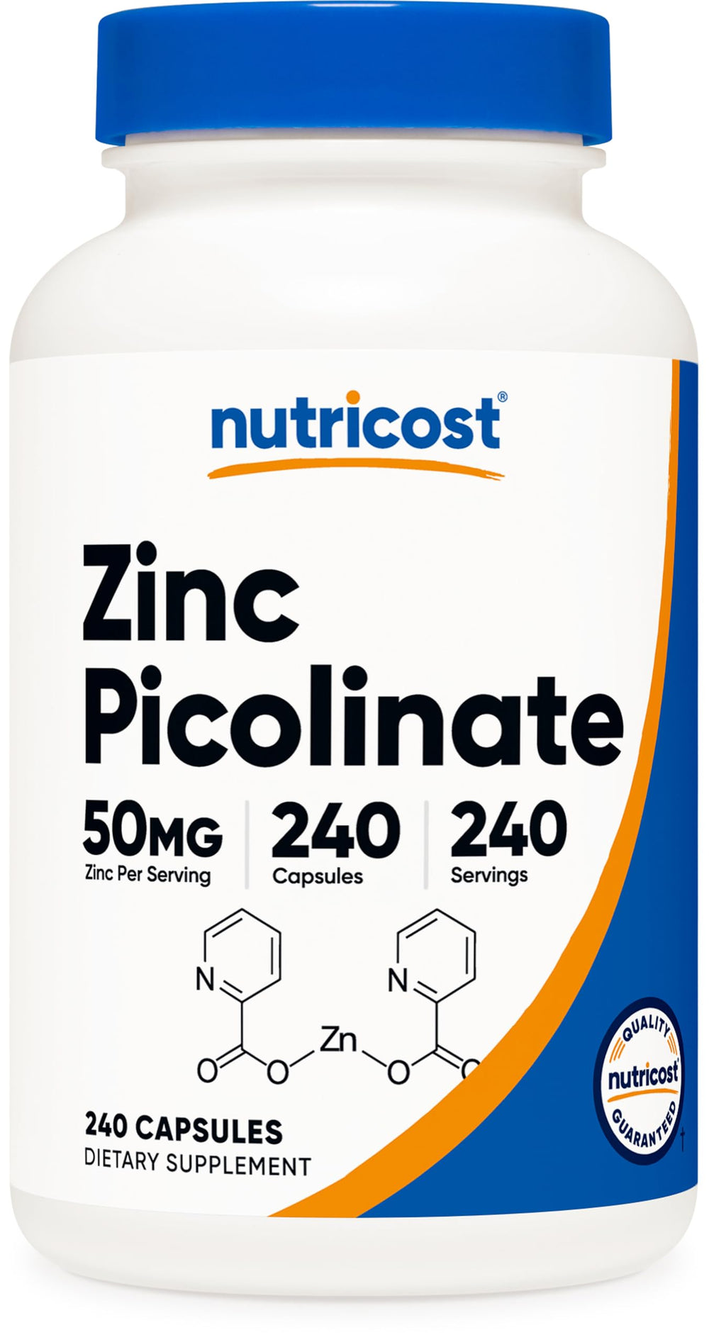 Nutricost Zinc Picolinate 50mg bottle shows clean packaging for daily supplement use