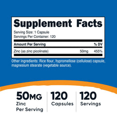 Nutricost Zinc Picolinate capsules close-up, easy to swallow.