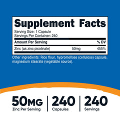 Close-up of Nutricost Zinc Picolinate capsules for convenient daily intake.