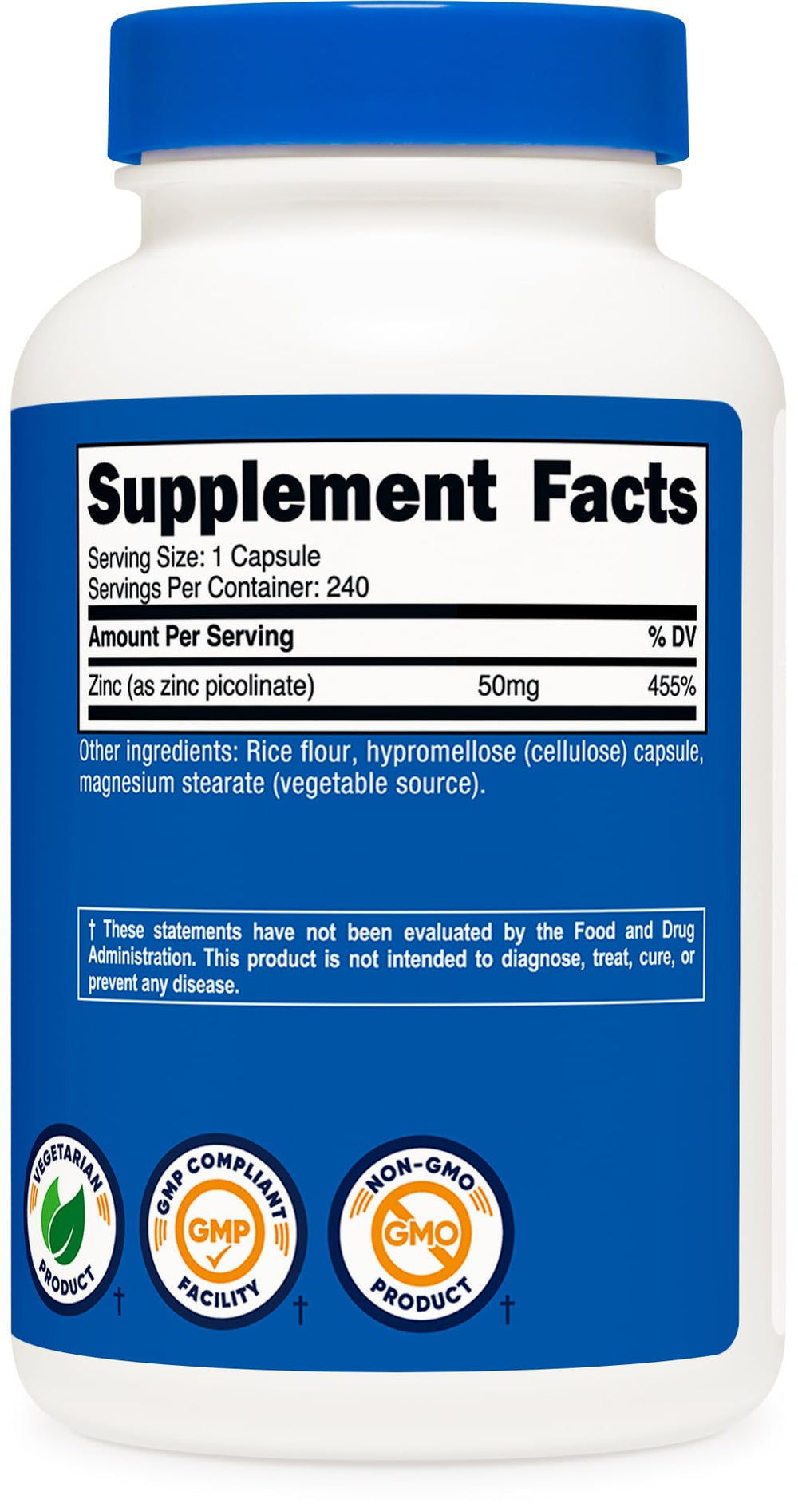 Nutricost Zinc Picolinate manufactured in NSF-certified facility for quality.