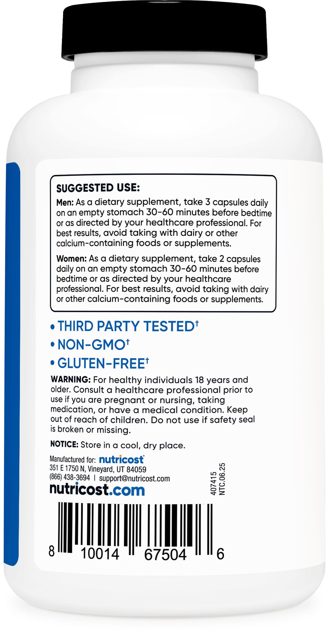 Nutricost ZMA bottle dispensing capsules for convenient daily use