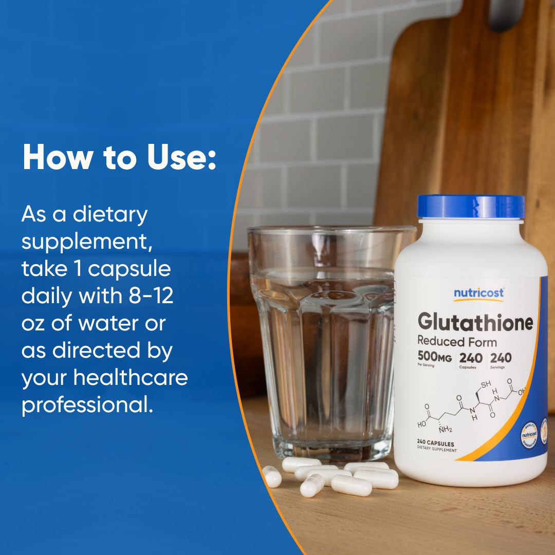 Nutricost Glutathione 500mg box front view for premium supplement branding