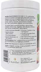 NutriDyn powder scoop image emphasizes green superfoods like spirulina and kelp for vitality.