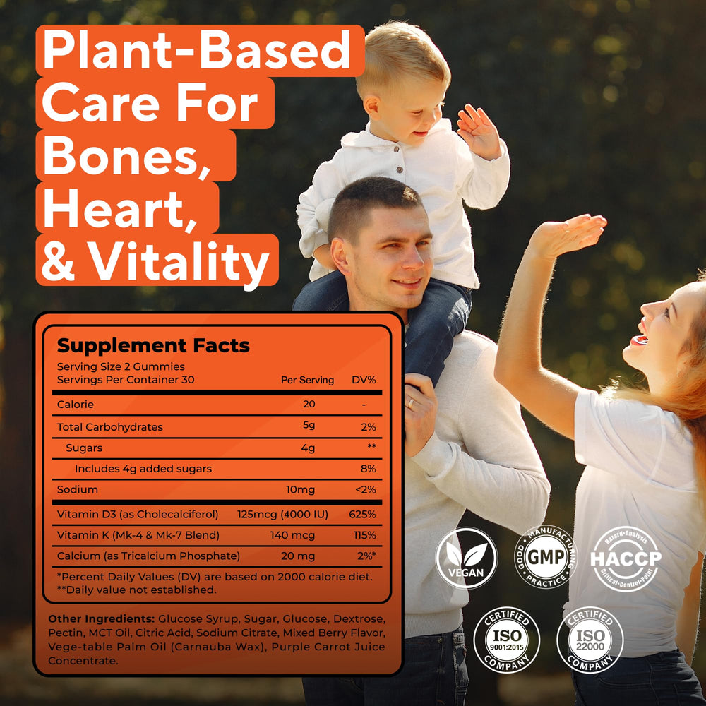 Nutrient Byte vitamin D3 K2 gummies close-up berries; supports daily calcium delivery.