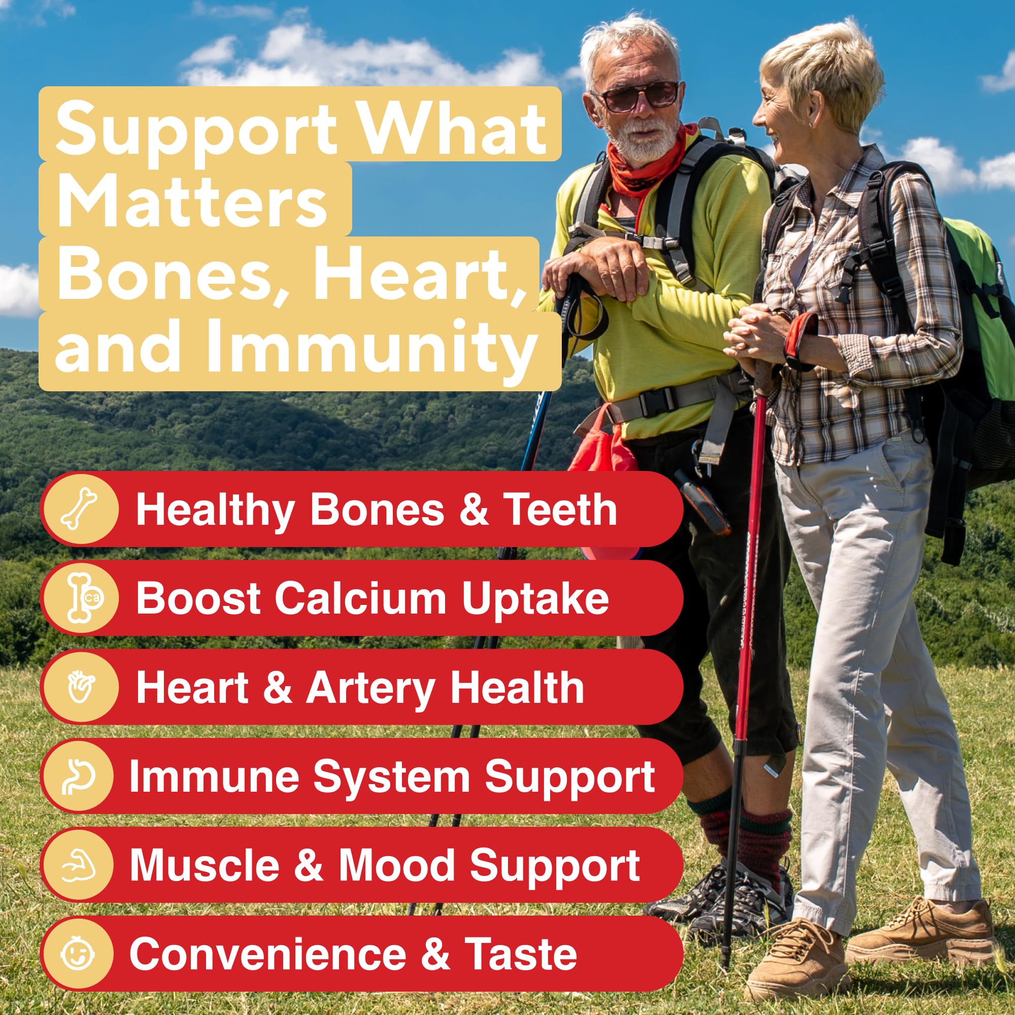 Nutrient Byte gummies on kid-table scene show tasty, naturally flavored calcium support.