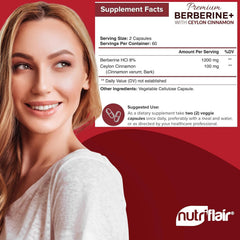 Closeup of Berberine HCL capsules with cinnamon for daily supplementation