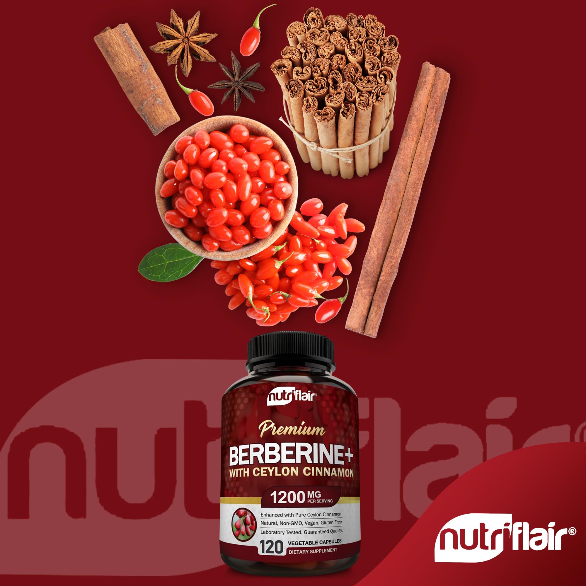 NutriFlair Berberine HCL with true Ceylon Cinnamon ingredients label