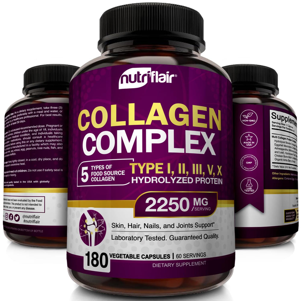 NutriFlair collagen powder scoop ready to blend into beverages.
