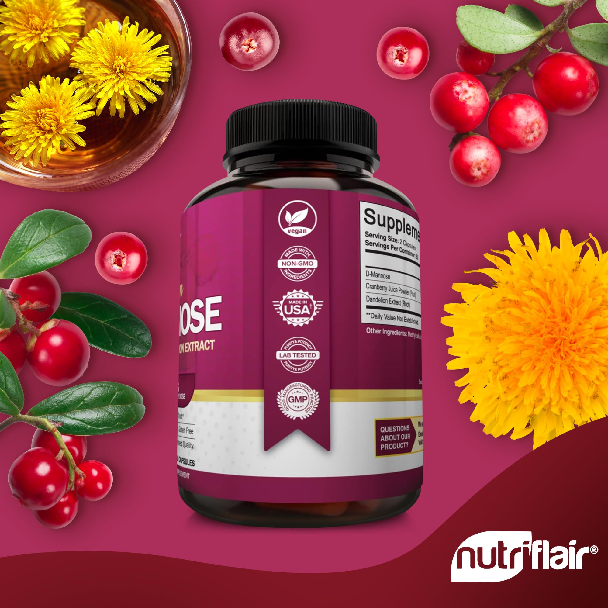NutriFlair D-Mannose capsule close-up, easy to swallow.