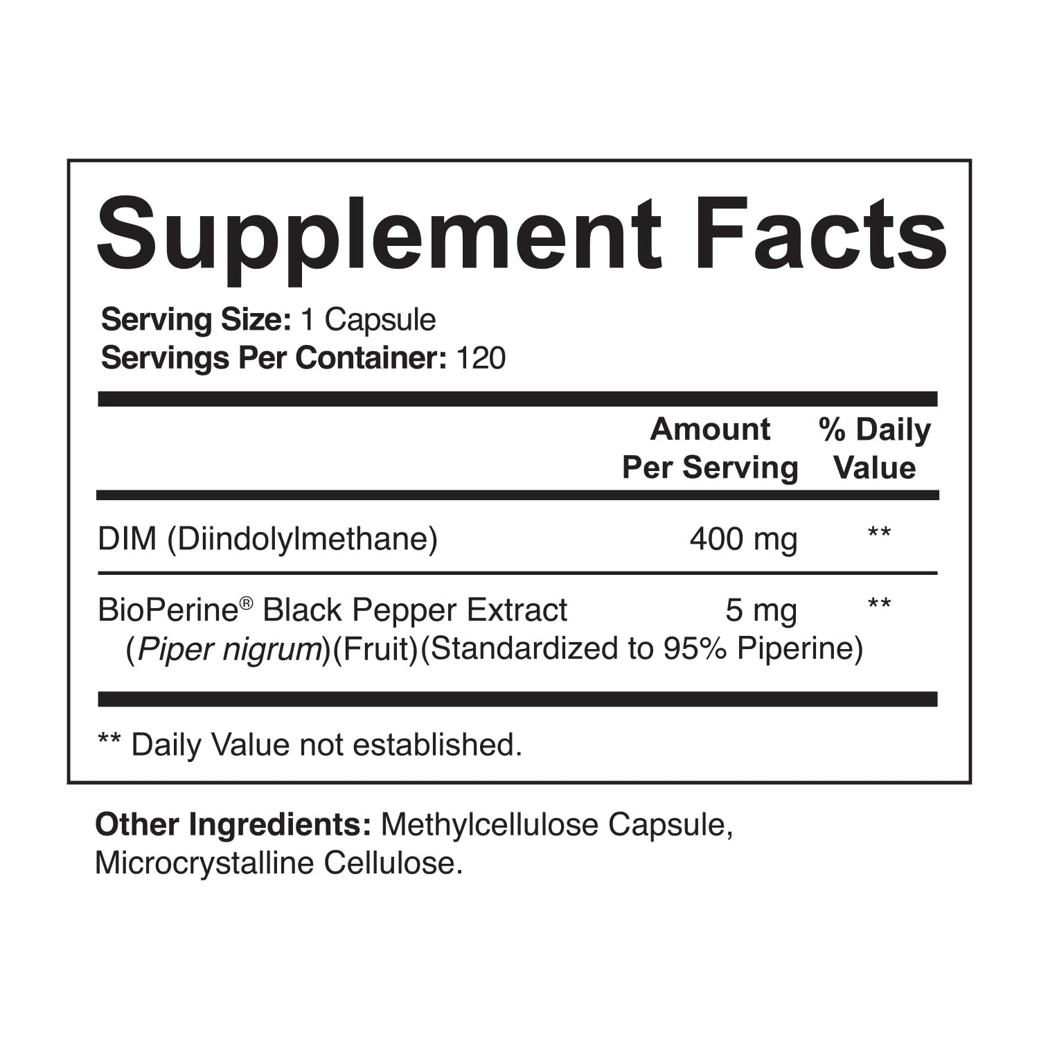 NutriFlair DIM 400mg bottle label with 120 vegan capsules