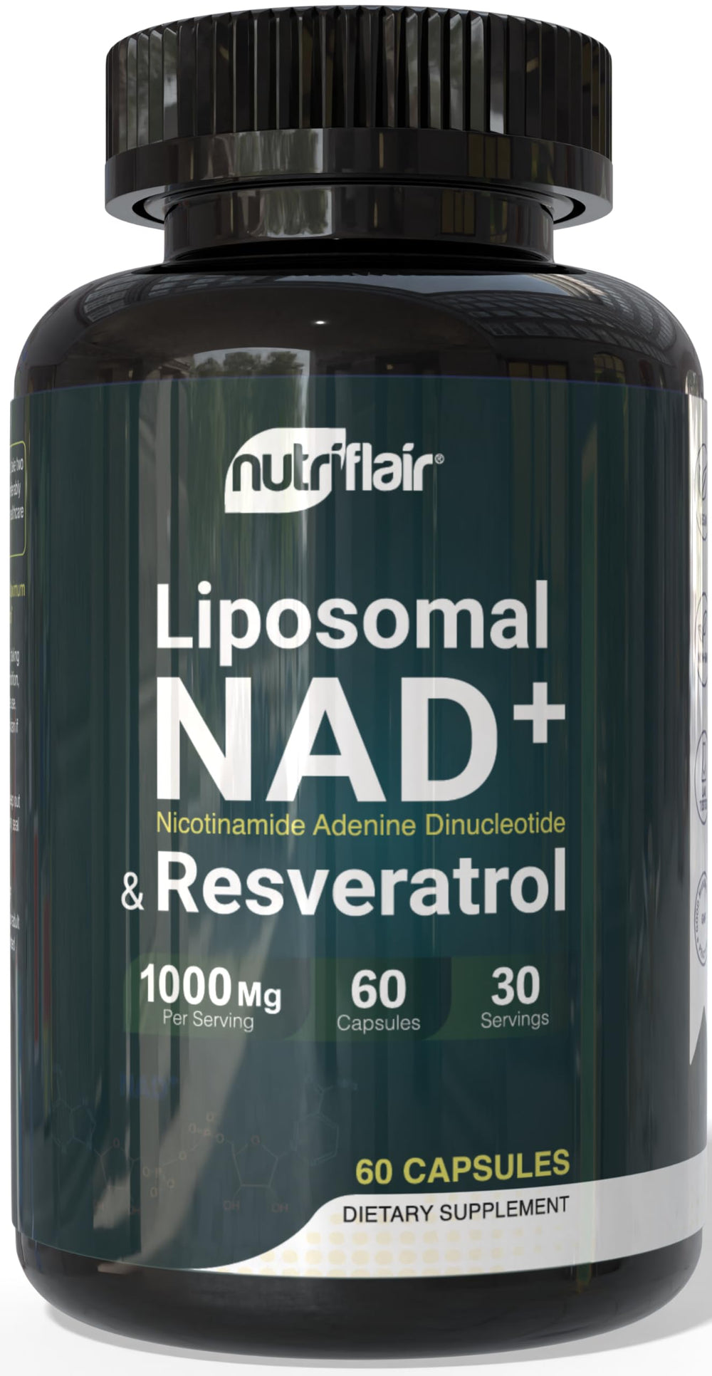 NutriFlair liposomal NAD+ bottle front, daily wellness ready