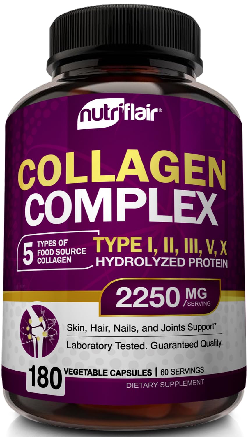 NutriFlair Multi-Collagen bottle showing easy daily support for joints and skin.