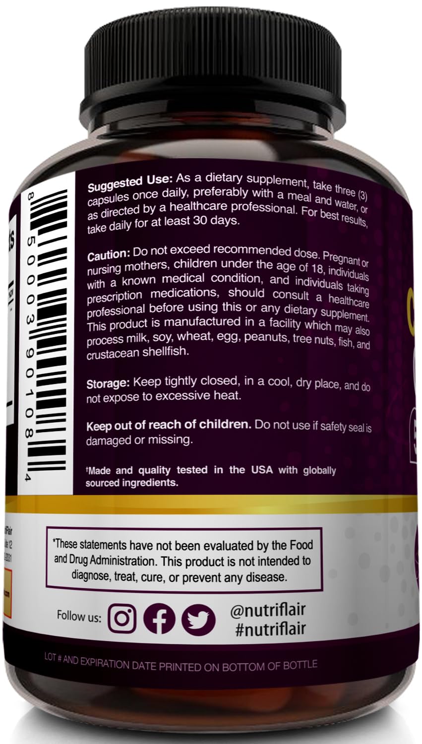 NutriFlair packaging highlights non-GMO formula and 180-capsule supply.