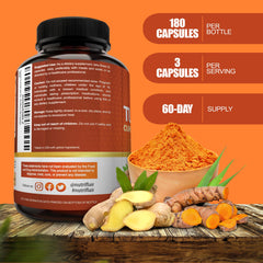 NutriFlair Turmeric Curcumin capsules highlight BioPerine for enhanced absorption.