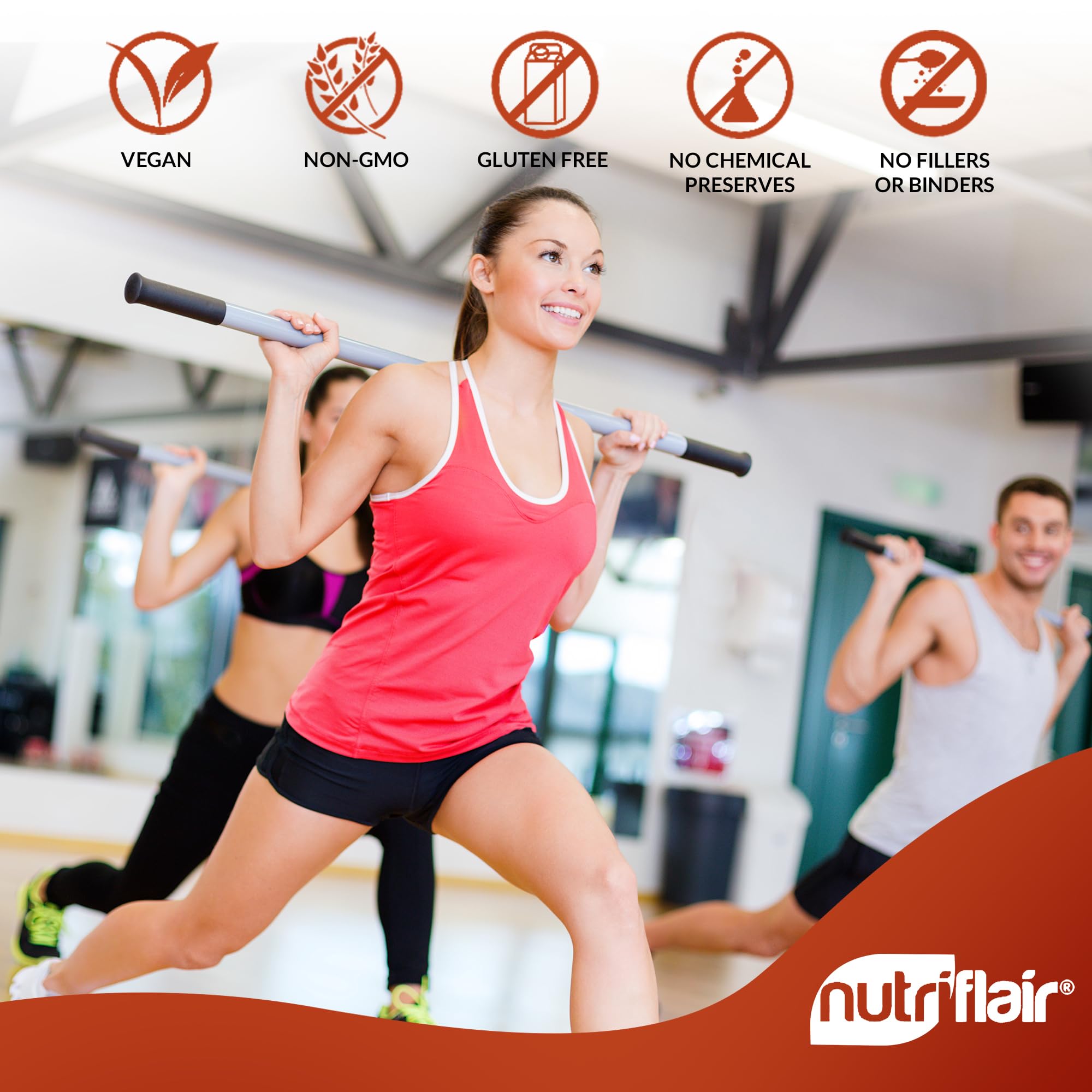 NutriFlair vegan non-GMO capsules showcase plant-based wellness.