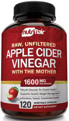 NutriFlair Apple Cider Vinegar capsules bottle for convenient daily use and digestion support.