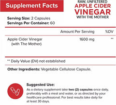 NutriFlair ACV capsules pour shows dosage for daily use and energy support.
