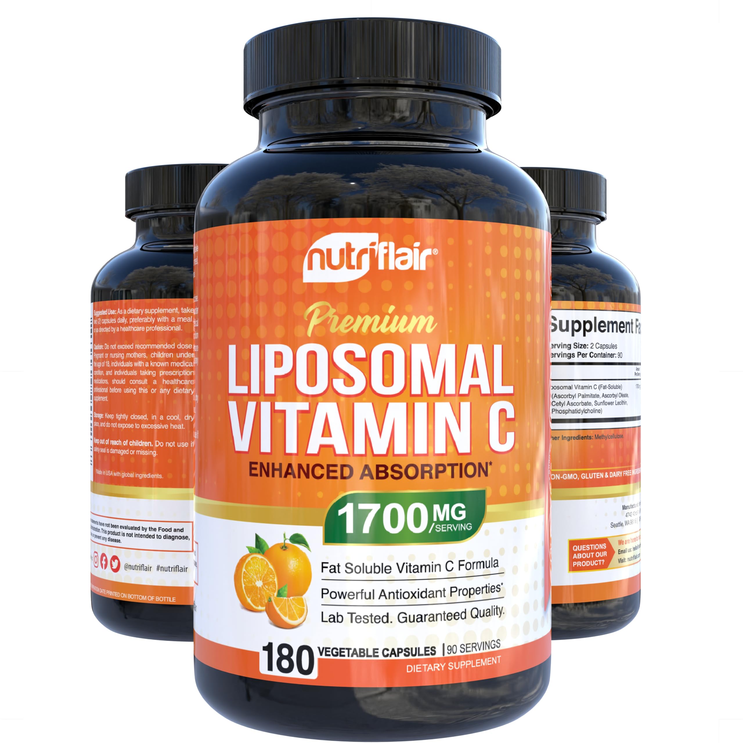NutriFlair label detail highlights non-GMO, gluten-free clean formula.